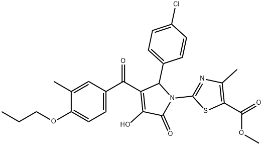 methyl 2-[2-(4-chlorophenyl)-4-hydroxy-3-(3-methyl-4-propoxybenzoyl)-5-oxo-2,5-dihydro-1H-pyrrol-1-yl]-4-methyl-1,3-thiazole-5-carboxylate Structure