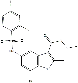 ethyl 7-bromo-5-{[(2,4-dimethylphenyl)sulfonyl]amino}-2-methyl-1-benzofuran-3-carboxylate 구조식 이미지