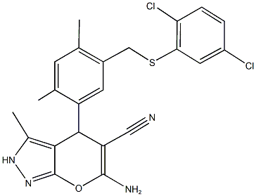 6-amino-4-(5-{[(2,5-dichlorophenyl)sulfanyl]methyl}-2,4-dimethylphenyl)-3-methyl-2,4-dihydropyrano[2,3-c]pyrazole-5-carbonitrile Structure