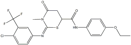 2-{[4-chloro-3-(trifluoromethyl)phenyl]imino}-N-(4-ethoxyphenyl)-3-methyl-4-oxo-1,3-thiazinane-6-carboxamide 구조식 이미지
