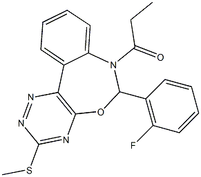 6-(2-fluorophenyl)-7-propionyl-6,7-dihydro[1,2,4]triazino[5,6-d][3,1]benzoxazepin-3-yl methyl sulfide 구조식 이미지