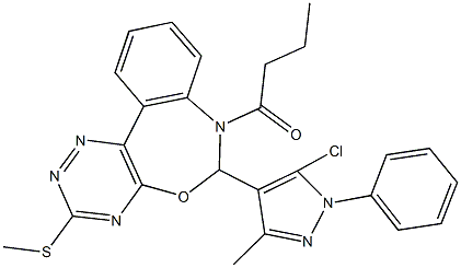 7-butyryl-6-(5-chloro-3-methyl-1-phenyl-1H-pyrazol-4-yl)-6,7-dihydro[1,2,4]triazino[5,6-d][3,1]benzoxazepin-3-yl methyl sulfide 구조식 이미지