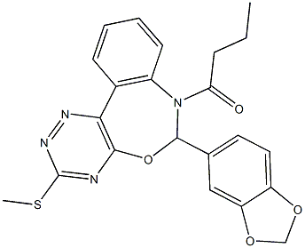 6-(1,3-benzodioxol-5-yl)-7-butyryl-3-(methylsulfanyl)-6,7-dihydro[1,2,4]triazino[5,6-d][3,1]benzoxazepine 구조식 이미지