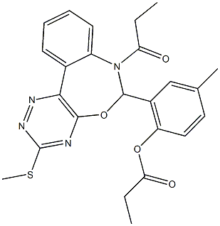 4-methyl-2-[3-(methylsulfanyl)-7-propionyl-6,7-dihydro[1,2,4]triazino[5,6-d][3,1]benzoxazepin-6-yl]phenyl propionate Structure