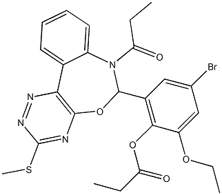 4-bromo-2-ethoxy-6-[3-(methylsulfanyl)-7-propionyl-6,7-dihydro[1,2,4]triazino[5,6-d][3,1]benzoxazepin-6-yl]phenyl propionate 구조식 이미지