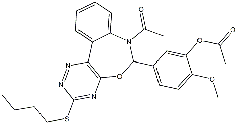 5-[7-acetyl-3-(butylthio)-6,7-dihydro[1,2,4]triazino[5,6-d][3,1]benzoxazepin-6-yl]-2-methoxyphenyl acetate 구조식 이미지