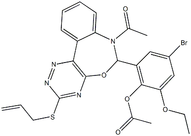 2-[7-acetyl-3-(allylsulfanyl)-6,7-dihydro[1,2,4]triazino[5,6-d][3,1]benzoxazepin-6-yl]-4-bromo-6-ethoxyphenyl acetate 구조식 이미지