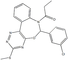 6-(3-chlorophenyl)-7-propionyl-6,7-dihydro[1,2,4]triazino[5,6-d][3,1]benzoxazepin-3-yl methyl sulfide Structure