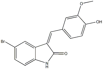 5-bromo-3-(4-hydroxy-3-methoxybenzylidene)-1,3-dihydro-2H-indol-2-one Structure