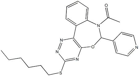 7-acetyl-6-(4-pyridinyl)-6,7-dihydro[1,2,4]triazino[5,6-d][3,1]benzoxazepin-3-yl hexyl sulfide 구조식 이미지