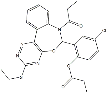 4-chloro-2-[3-(ethylsulfanyl)-7-propionyl-6,7-dihydro[1,2,4]triazino[5,6-d][3,1]benzoxazepin-6-yl]phenyl propionate Structure