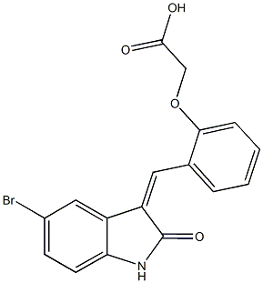 {2-[(5-bromo-2-oxo-1,2-dihydro-3H-indol-3-ylidene)methyl]phenoxy}acetic acid 구조식 이미지