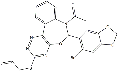 7-acetyl-6-(6-bromo-1,3-benzodioxol-5-yl)-6,7-dihydro[1,2,4]triazino[5,6-d][3,1]benzoxazepin-3-yl allyl sulfide 구조식 이미지