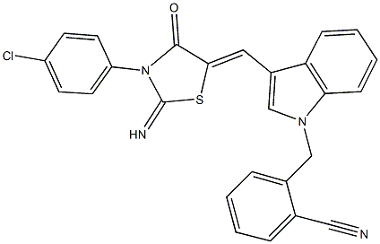 2-[(3-{[3-(4-chlorophenyl)-2-imino-4-oxo-1,3-thiazolidin-5-ylidene]methyl}-1H-indol-1-yl)methyl]benzonitrile Structure