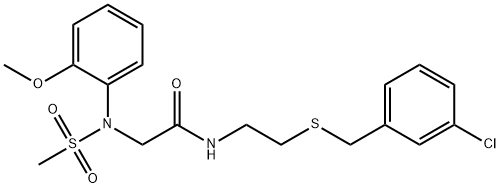 N-{2-[(3-chlorobenzyl)sulfanyl]ethyl}-2-[2-methoxy(methylsulfonyl)anilino]acetamide 구조식 이미지