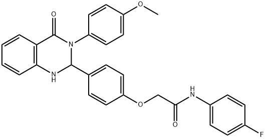 N-(4-fluorophenyl)-2-{4-[3-(4-methoxyphenyl)-4-oxo-1,2,3,4-tetrahydro-2-quinazolinyl]phenoxy}acetamide 구조식 이미지