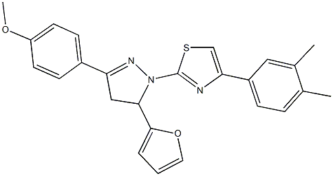 4-[1-[4-(3,4-dimethylphenyl)-1,3-thiazol-2-yl]-5-(2-furyl)-4,5-dihydro-1H-pyrazol-3-yl]phenyl methyl ether 구조식 이미지