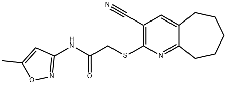 2-[(3-cyano-6,7,8,9-tetrahydro-5H-cyclohepta[b]pyridin-2-yl)sulfanyl]-N-(5-methyl-3-isoxazolyl)acetamide Structure