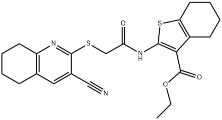 ethyl 2-({[(3-cyano-5,6,7,8-tetrahydro-2-quinolinyl)sulfanyl]acetyl}amino)-4,5,6,7-tetrahydro-1-benzothiophene-3-carboxylate 구조식 이미지