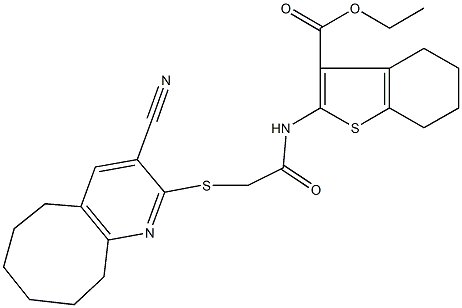 ethyl 2-({[(3-cyano-5,6,7,8,9,10-hexahydrocycloocta[b]pyridin-2-yl)sulfanyl]acetyl}amino)-4,5,6,7-tetrahydro-1-benzothiophene-3-carboxylate Structure