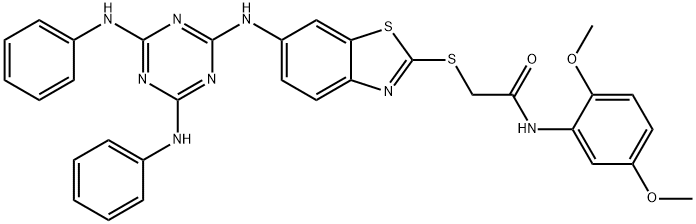 2-({6-[(4,6-dianilino-1,3,5-triazin-2-yl)amino]-1,3-benzothiazol-2-yl}sulfanyl)-N-(2,5-dimethoxyphenyl)acetamide Structure