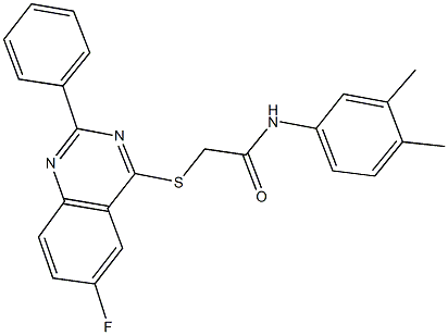 N-(3,4-dimethylphenyl)-2-[(6-fluoro-2-phenyl-4-quinazolinyl)sulfanyl]acetamide 구조식 이미지