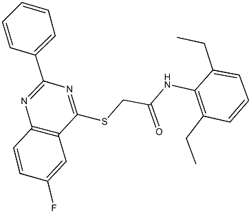 N-(2,6-diethylphenyl)-2-[(6-fluoro-2-phenyl-4-quinazolinyl)sulfanyl]acetamide 구조식 이미지