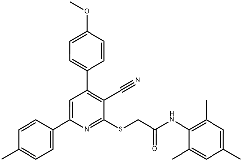 2-{[3-cyano-4-(4-methoxyphenyl)-6-(4-methylphenyl)-2-pyridinyl]sulfanyl}-N-mesitylacetamide Structure