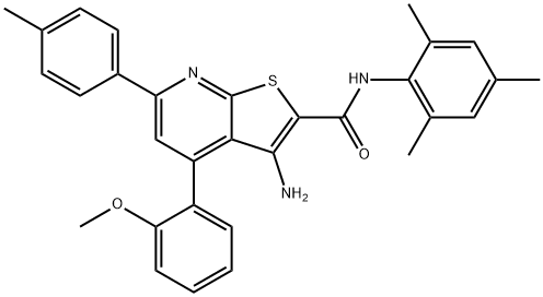 3-amino-N-mesityl-4-(2-methoxyphenyl)-6-(4-methylphenyl)thieno[2,3-b]pyridine-2-carboxamide 구조식 이미지