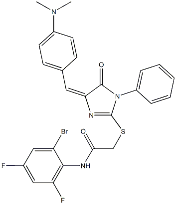 N-(2-bromo-4,6-difluorophenyl)-2-({4-[4-(dimethylamino)benzylidene]-5-oxo-1-phenyl-4,5-dihydro-1H-imidazol-2-yl}sulfanyl)acetamide 구조식 이미지