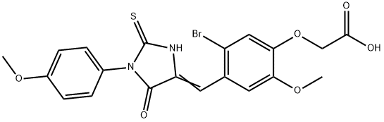 (5-bromo-2-methoxy-4-{[1-(4-methoxyphenyl)-5-oxo-2-thioxo-4-imidazolidinylidene]methyl}phenoxy)acetic acid Structure