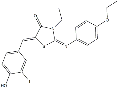 2-[(4-ethoxyphenyl)imino]-3-ethyl-5-(4-hydroxy-3-iodobenzylidene)-1,3-thiazolidin-4-one 구조식 이미지