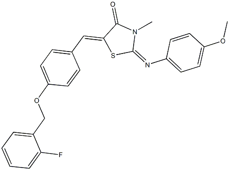 5-{4-[(2-fluorobenzyl)oxy]benzylidene}-2-[(4-methoxyphenyl)imino]-3-methyl-1,3-thiazolidin-4-one 구조식 이미지