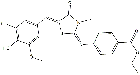 ethyl 4-{[5-(3-chloro-4-hydroxy-5-methoxybenzylidene)-3-methyl-4-oxo-1,3-thiazolidin-2-ylidene]amino}benzoate Structure