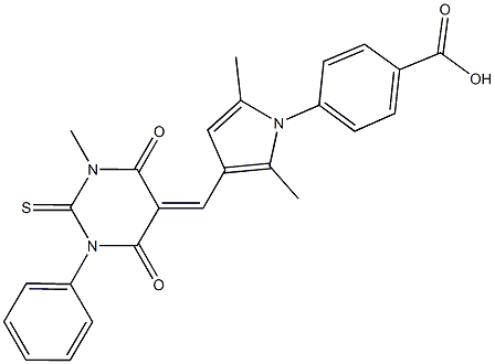 4-{2,5-dimethyl-3-[(1-methyl-4,6-dioxo-3-phenyl-2-thioxotetrahydro-5(2H)-pyrimidinylidene)methyl]-1H-pyrrol-1-yl}benzoic acid 구조식 이미지