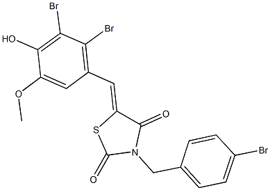 3-(4-bromobenzyl)-5-(2,3-dibromo-4-hydroxy-5-methoxybenzylidene)-1,3-thiazolidine-2,4-dione 구조식 이미지