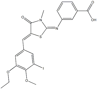 3-{[5-(3-ethoxy-5-iodo-4-methoxybenzylidene)-3-methyl-4-oxo-1,3-thiazolidin-2-ylidene]amino}benzoic acid Structure