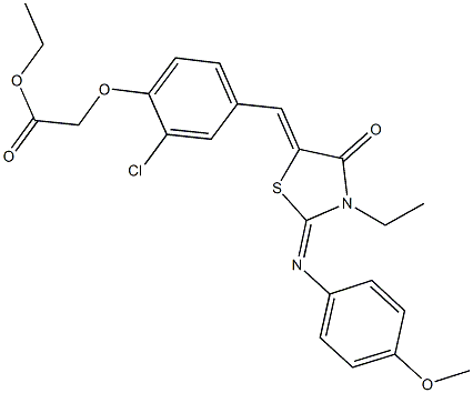 ethyl [2-chloro-4-({3-ethyl-2-[(4-methoxyphenyl)imino]-4-oxo-1,3-thiazolidin-5-ylidene}methyl)phenoxy]acetate Structure