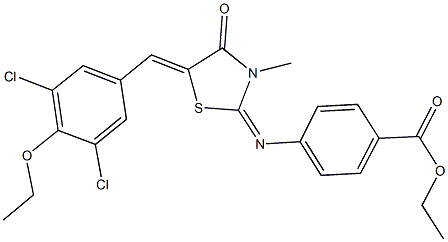 ethyl 4-{[5-(3,5-dichloro-4-ethoxybenzylidene)-3-methyl-4-oxo-1,3-thiazolidin-2-ylidene]amino}benzoate 구조식 이미지