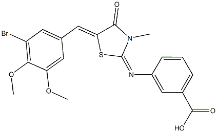 3-{[5-(3-bromo-4,5-dimethoxybenzylidene)-3-methyl-4-oxo-1,3-thiazolidin-2-ylidene]amino}benzoic acid Structure