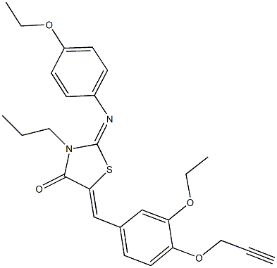 2-[(4-ethoxyphenyl)imino]-5-[3-ethoxy-4-(2-propynyloxy)benzylidene]-3-propyl-1,3-thiazolidin-4-one 구조식 이미지