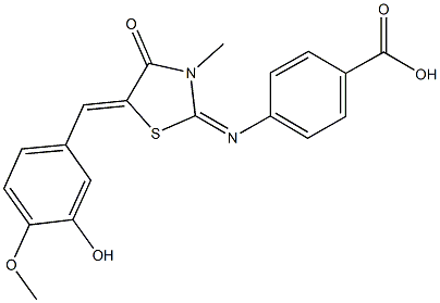 4-{[5-(3-hydroxy-4-methoxybenzylidene)-3-methyl-4-oxo-1,3-thiazolidin-2-ylidene]amino}benzoicacid 구조식 이미지