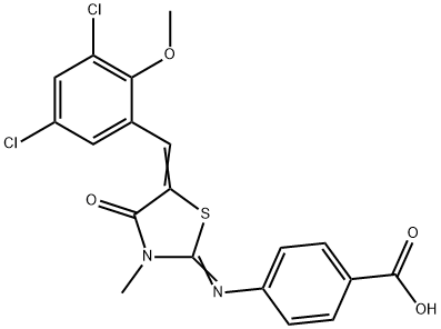 4-{[5-(3,5-dichloro-2-methoxybenzylidene)-3-methyl-4-oxo-1,3-thiazolidin-2-ylidene]amino}benzoic acid Structure