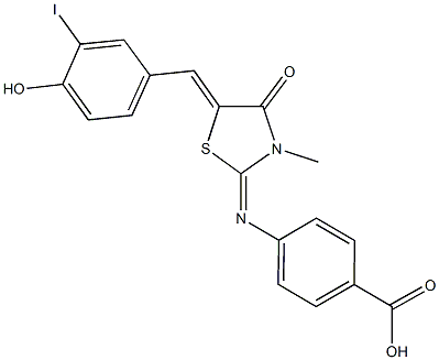 4-{[5-(4-hydroxy-3-iodobenzylidene)-3-methyl-4-oxo-1,3-thiazolidin-2-ylidene]amino}benzoic acid Structure