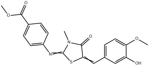 methyl 4-{[5-(3-hydroxy-4-methoxybenzylidene)-3-methyl-4-oxo-1,3-thiazolidin-2-ylidene]amino}benzoate Structure