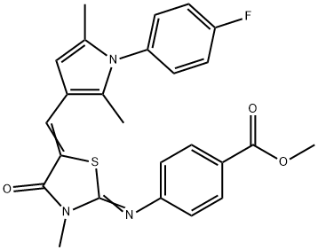 methyl 4-[(5-{[1-(4-fluorophenyl)-2,5-dimethyl-1H-pyrrol-3-yl]methylene}-3-methyl-4-oxo-1,3-thiazolidin-2-ylidene)amino]benzoate 구조식 이미지