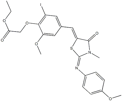 ethyl [2-iodo-6-methoxy-4-({2-[(4-methoxyphenyl)imino]-3-methyl-4-oxo-1,3-thiazolidin-5-ylidene}methyl)phenoxy]acetate Structure