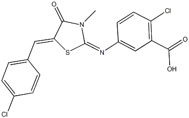 2-chloro-5-{[5-(4-chlorobenzylidene)-3-methyl-4-oxo-1,3-thiazolidin-2-ylidene]amino}benzoic acid Structure