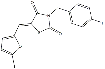 3-(4-fluorobenzyl)-5-[(5-iodo-2-furyl)methylene]-1,3-thiazolidine-2,4-dione 구조식 이미지