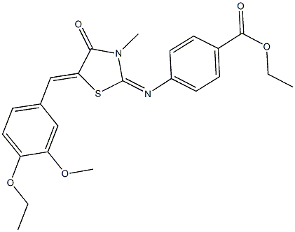 ethyl 4-{[5-(4-ethoxy-3-methoxybenzylidene)-3-methyl-4-oxo-1,3-thiazolidin-2-ylidene]amino}benzoate 구조식 이미지